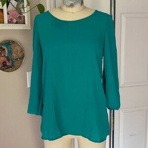 ANTHROPOLOGIE Green Teal Silky back BOW detail Tunic Blouse *SMALL*